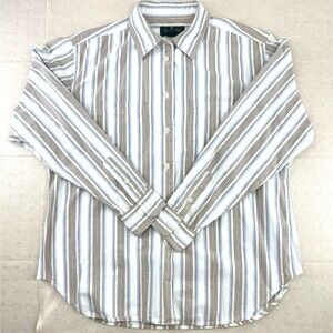 Hunt Club Blue Brown White Stripped Button Down Shirt Mens L